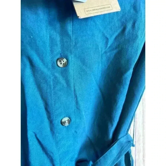Thread & Supply High-Low Midi Button Down Dress with Pocket Dark Teal Size S NEW - Picture 3 of 9